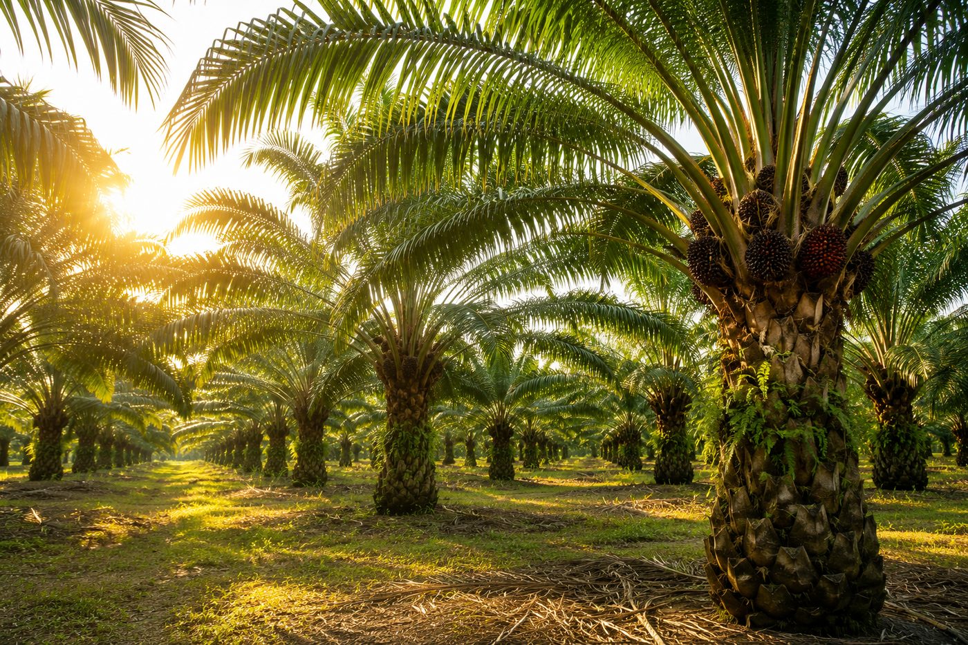 Oil palm plantation at sunrise
